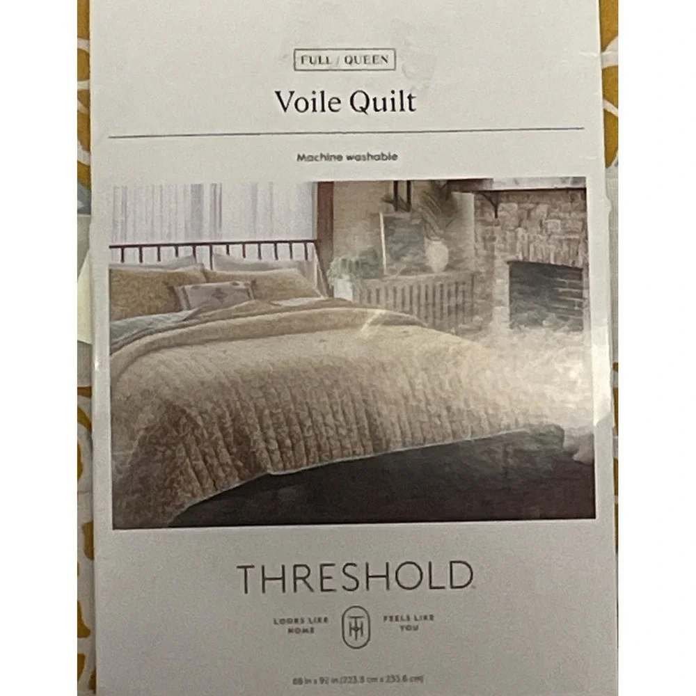 NEW Threshold Full/Queen Earthy Vines Quilt 100% Cotton Mustard Yellow Teal NWT